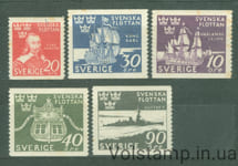 1944 Швеция Серия марок (Морская победа при Фемерне, корабли) MH №306-310