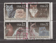 1988 США Квартблок (Домашні кішки (Felis silvestris catus)) Гашений №1965-1968